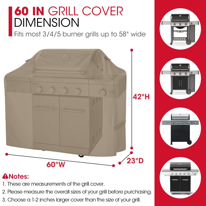 Unicook Grill Cover 60 Inch, Heavy Duty Waterproof Gas Grill Cover for Outside, Fade Resistant Barbecue Protector with Sealed Seam, Fits Weber Char-Broil Nexgrill BBQs up to 58" Wideï¼ŒNeutral Taupe - Image 2